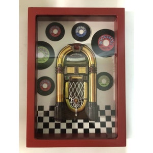 3D Wooden Shadow Box Picture Diorama Juke Box Rock & Roll Collectible art Xlnt