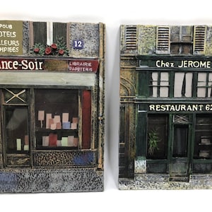 2 Paris Storefront wall art miniatures 5&quot;x7&quot; with glass windows lot of 2