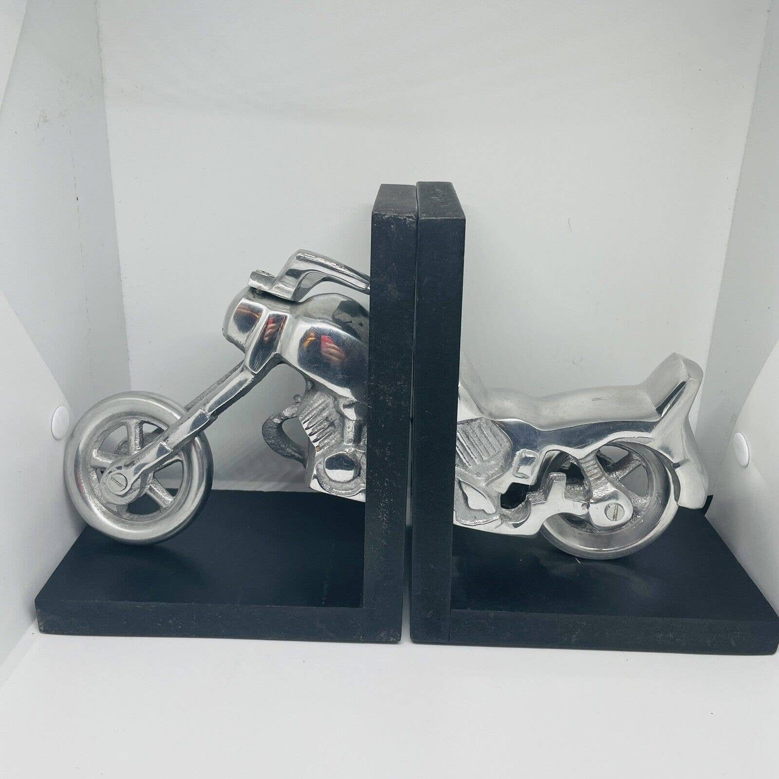 Motorcycle Chopper Bookends Stainless Steel & Wood Made in Etsy