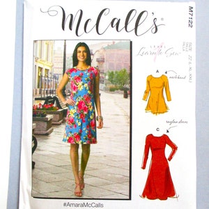 Sewing Pattern Dress McCall's M7122 Uncut Misses/Women's Plus sizes 4-26, Pullover t-shirt dress Raglan sleeves, Knit dress & leggings
