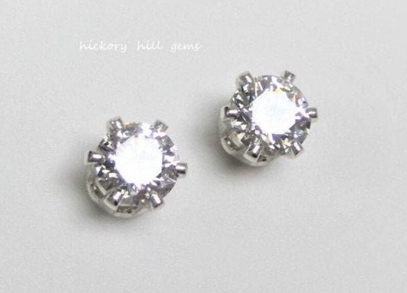 6mm Earrings CZ Studs 1 Carat Clear Gemstone Round Etsy