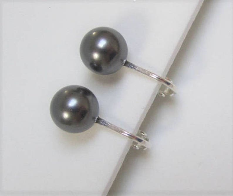 DARK GREY Pearl Clip on Earrings 8mm Swarovski Pearl Clip Ons Etsy