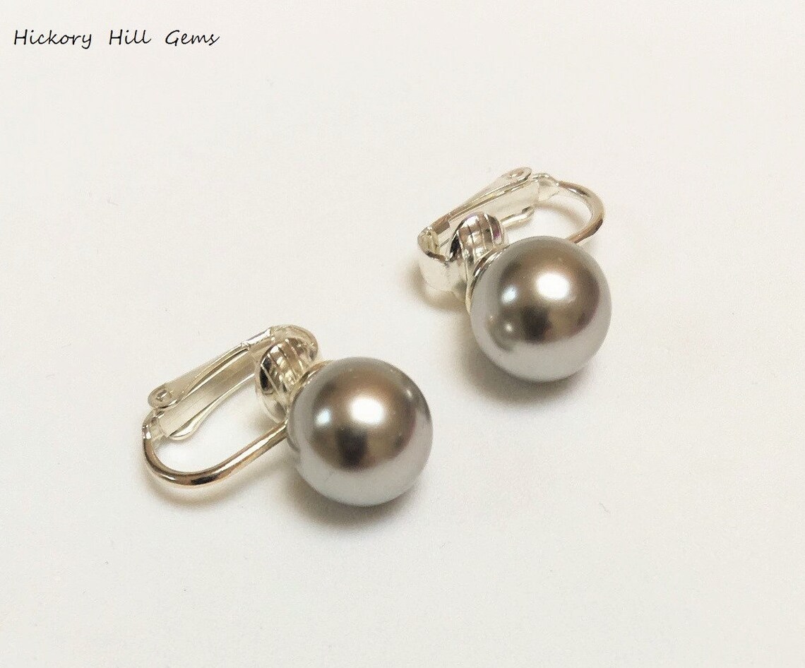 LIGHT GREY pearl clip on earrings LARGE pearl clipon earrings Etsy
