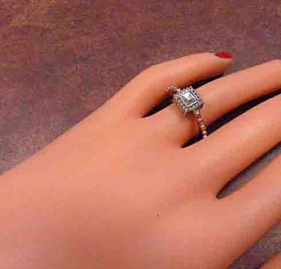 Vintage Square Rhinestone Solitaire Ring -- Size … - image 2