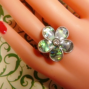 Vintage Abalone and Silver Ring -- Size Adjustable - R-133
