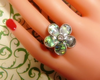 Vintage Abalone and Silver Ring -- Size Adjustable - R-133