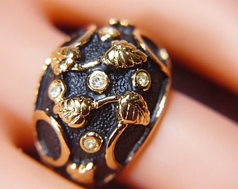 Vintage Schwarz-Gold-Kuppelring -- Größe 5,75 - R-487