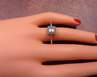 Vintage Square Rhinestone Solitaire Ring -- Size 7.5 - R-706