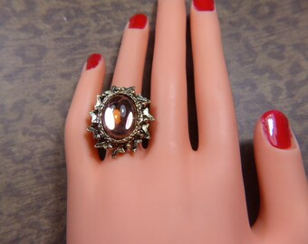 HUGE Vintage Moonstone and Gold Ring -- Size Adjustable - R-371