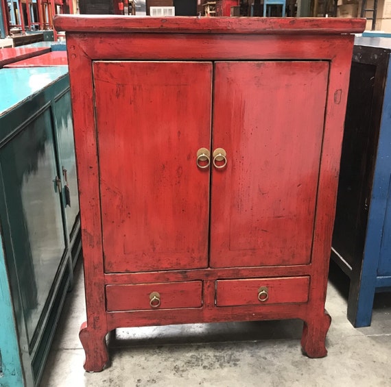 Chinese Antique Storage Cabinet In Lacquered Red Losangeles Chinese Antique Storage Cabinet In, Vintage Storage Cabinets