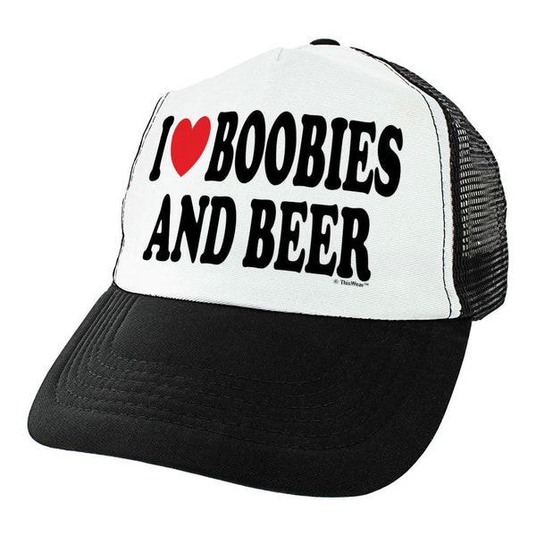 Adult Humor Gifts I Heart Boobies and Beer Hat Gag Gifts for Men Humorous Hats Funny Trucker Hat - THT-0028