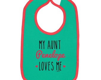 name Loves Me custom embroidered bib Aunt