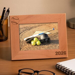 Sports Photo Frame: Softball 2026 Softball Team, 4x6/5x7/8x10 Laser Engraved Wood