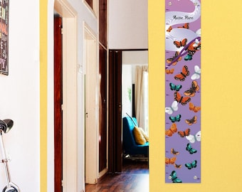 Personalized Children's Growth Chart: Butterfly Garden with Name, 10"x51" Vinyl With Grommets Full Color