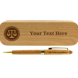 Personalized Lawyers Custom Name Laser Engraved Wood Pen and Matching Case Gift Set