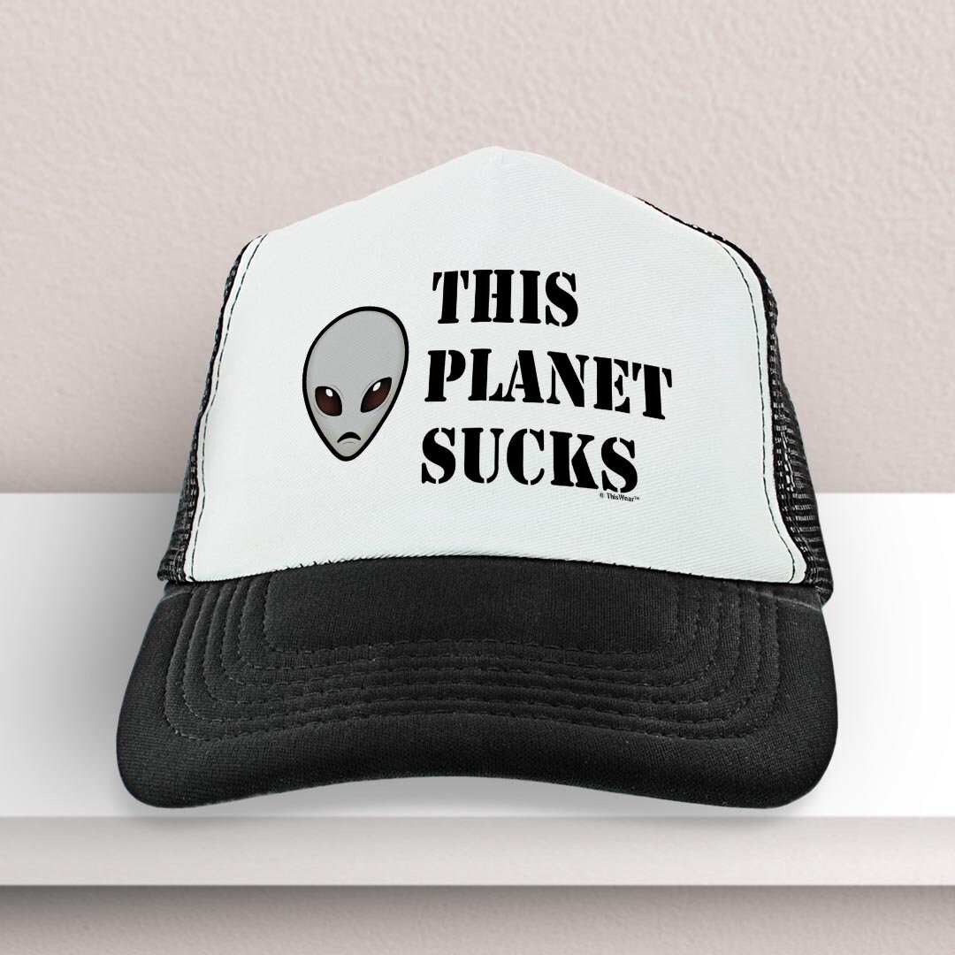 Halloween Trucker Hat: UFO Alien Theme This Planet Sucks, Adjustable ...