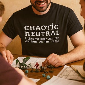 Role Playing Game T-Shirt: Chaotic Neutral Alignment, Cotton Unisex Short Sleeve Tee S-4XL
