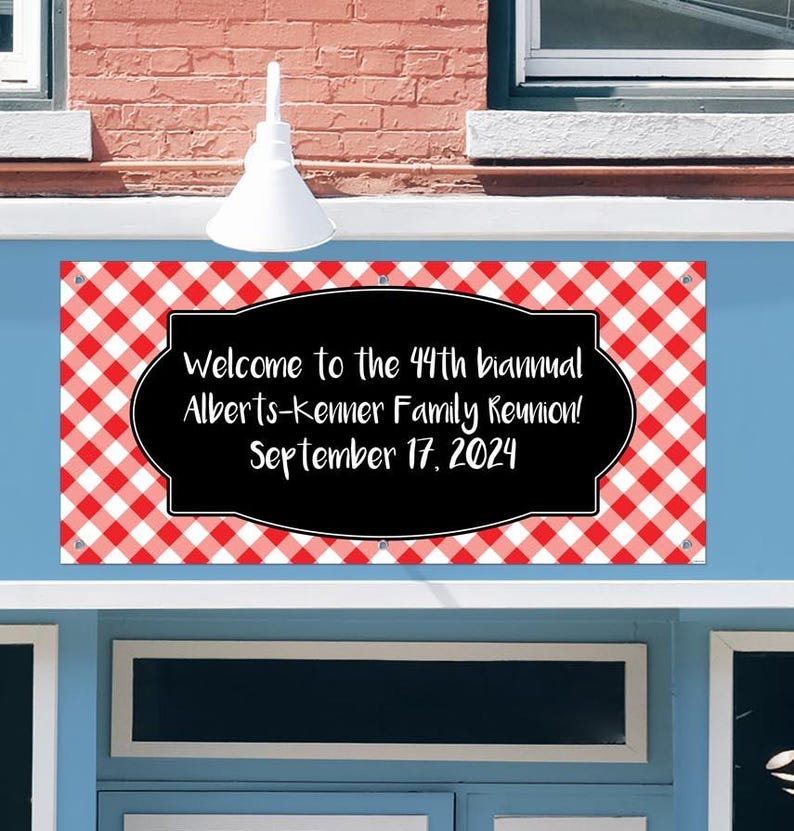 Personalized BBQ Cookout Banner: Red Plaid With 3 Lines Personalized ...