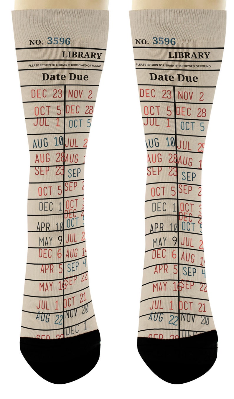 Library Card Socks, Bookworm Gifts Book Socks, Librarian Sock, Novelty Crew Socks, Funny Christmas Gift image 3