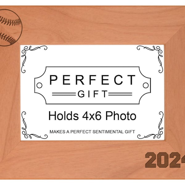 Baseball Team Gifts Baseball 2024 Sports Natural Wood Laser Engraved Photo Frame