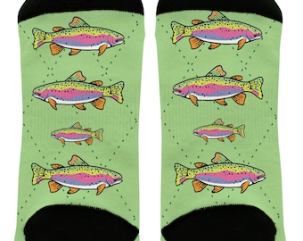 Fishing Gifts Green Fishing Socks Trout Socks Fisherwoman Fisherman Gifts Novelty Crew Socks - CSK-0134