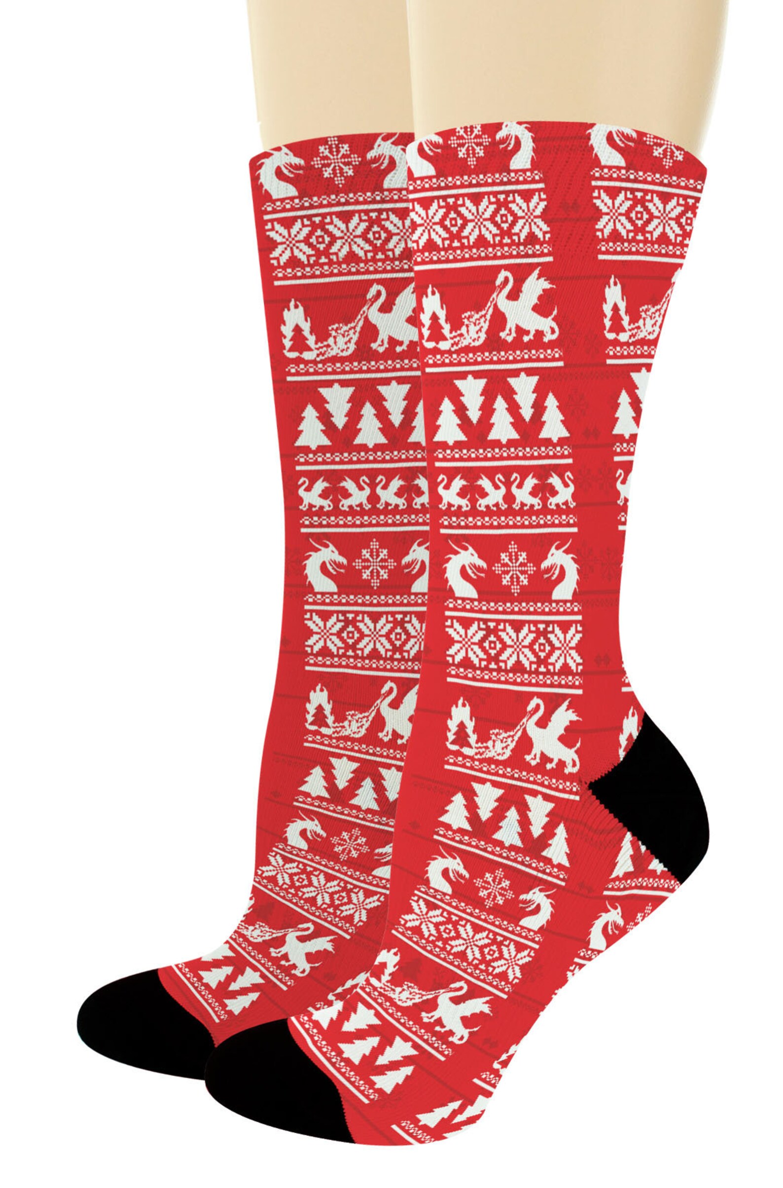 Funny Holiday Socks Fire Breathing Dragon Christmas Socks Lit Etsy