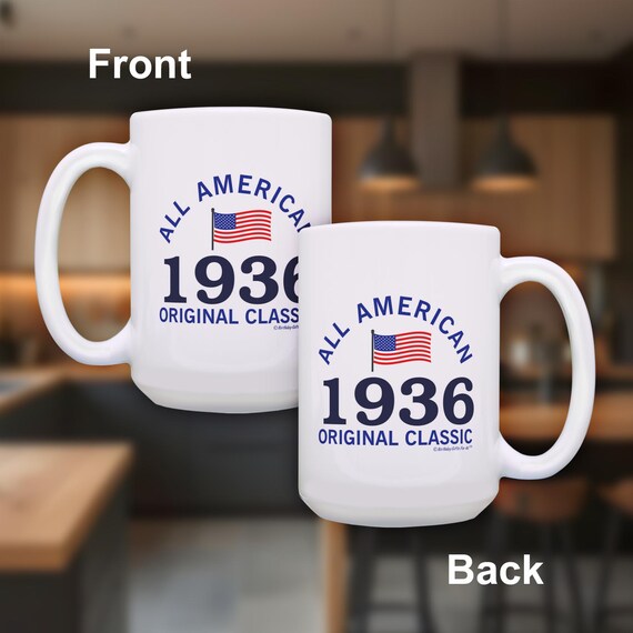 90th Birthday Coffee Mug: All American 1936 Original Classic, 11oz/15oz  White Ceramic
