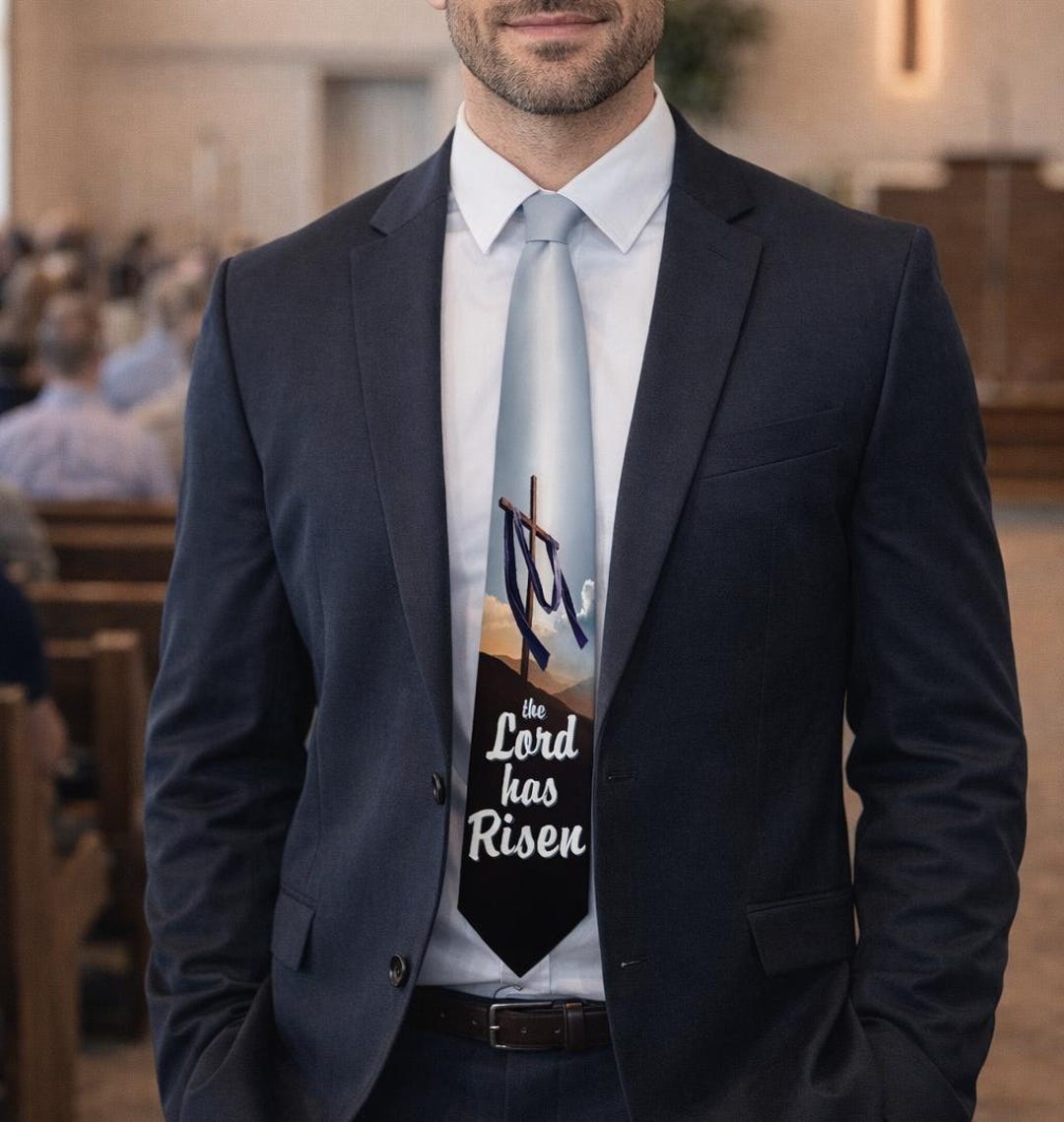 Easter Rugged Cross Easter Apparel Rugged Cross Tie the Lord is Risen Christian Easter ...