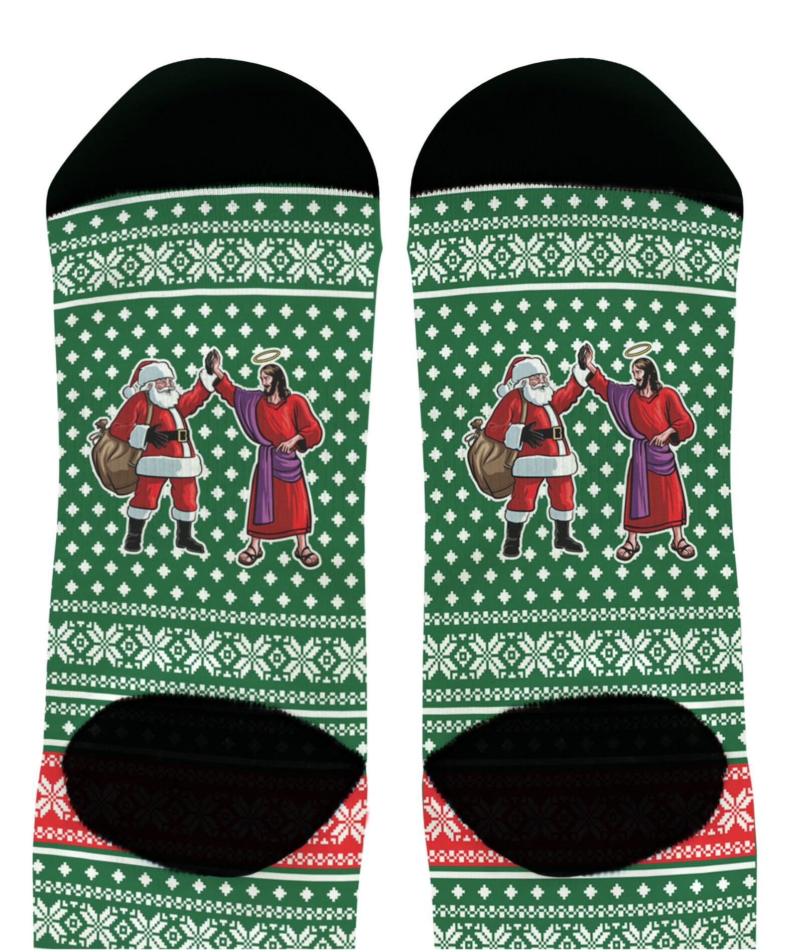 Funny Christmas Socks Santa Jesus High Five Santa Holiday Etsy