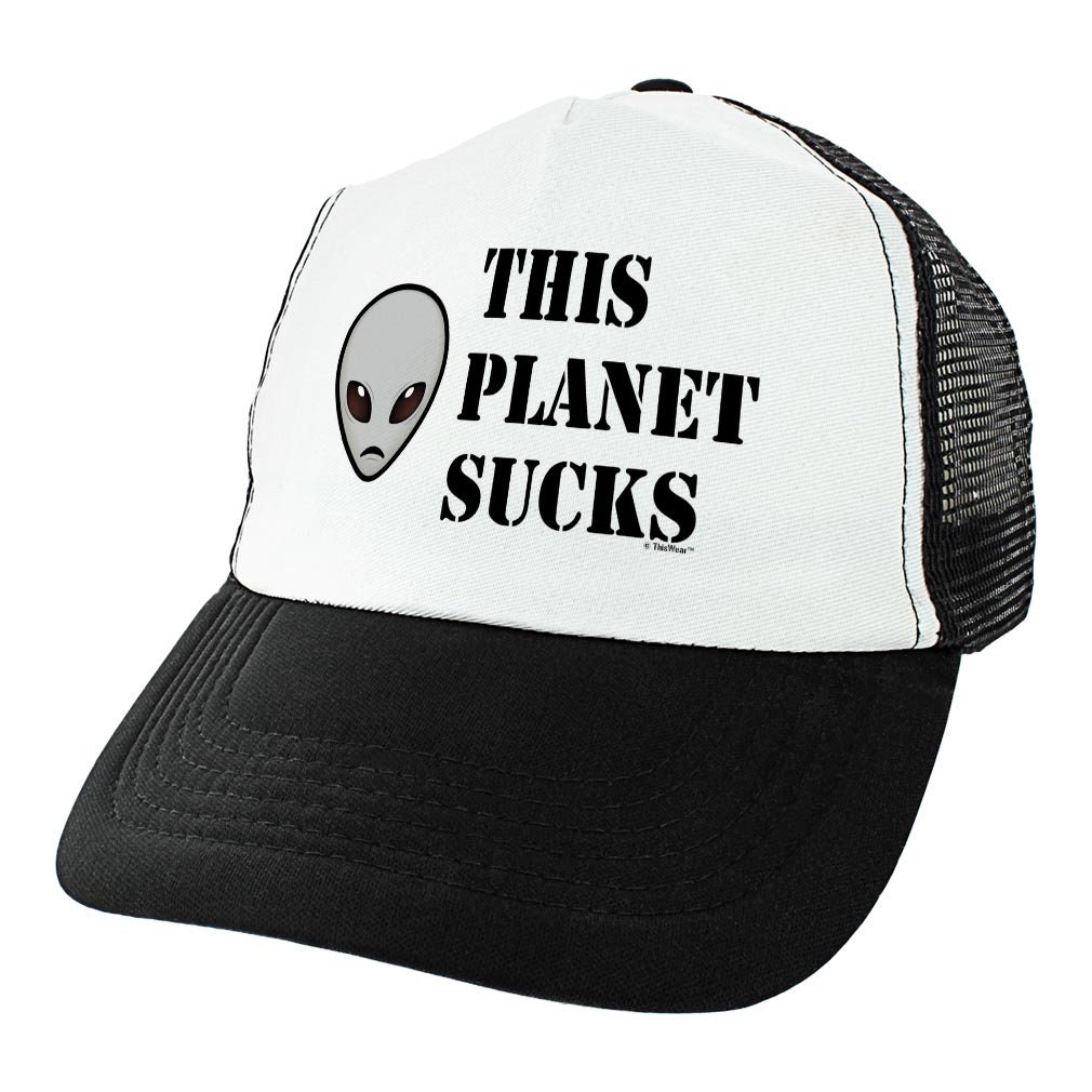Halloween Trucker Hat: UFO Alien Theme This Planet Sucks, Adjustable ...
