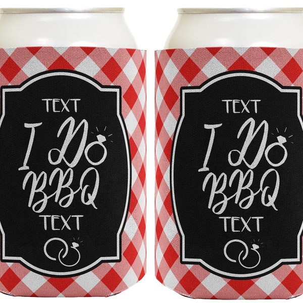 BBQ Wedding Favors I Do BBQ with Custom Text Red Personalized Can Drink Thermocooler or Slim Seltzer Can Coolies