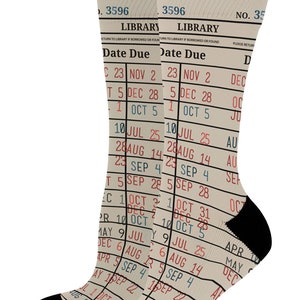 Library Card Socks, Bookworm Gifts Book Socks, Librarian Sock, Novelty Crew Socks, Funny Christmas Gift image 4