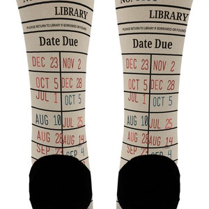 Library Card Socks, Bookworm Gifts Book Socks, Librarian Sock, Novelty Crew Socks, Funny Christmas Gift image 5