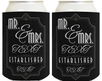 Customized Wedding Favors Mr & Mrs Your Names Date Classic Black and White Personalized Thermocooler or Slim Can Coolers