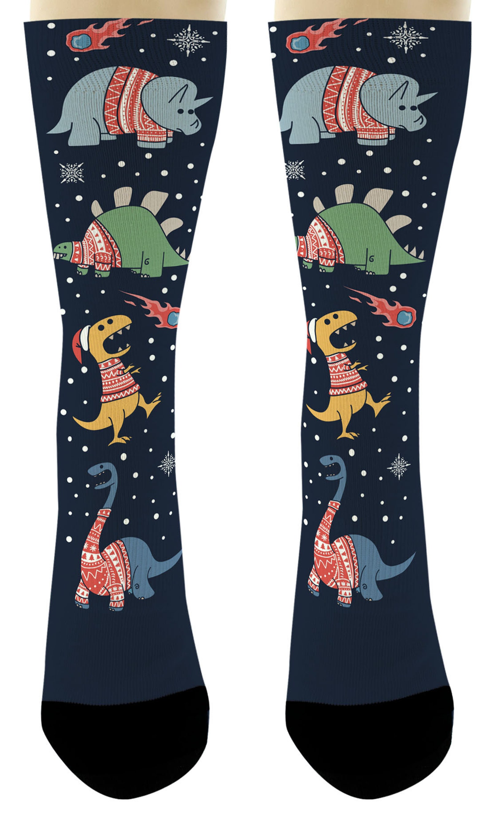 Funny Holiday Socks Dinosaur Christmas Sweater Socks Ugly Etsy