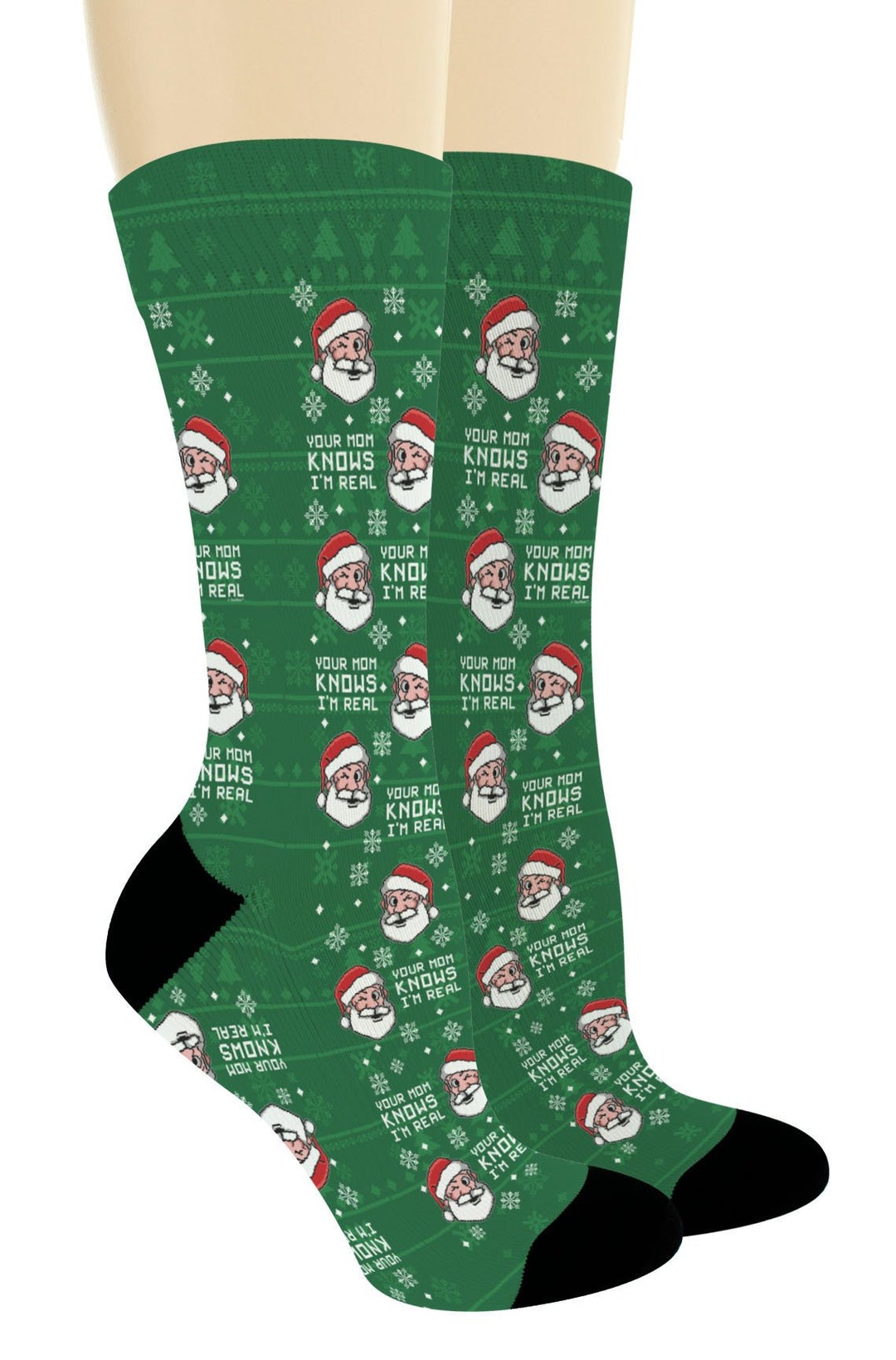 Funny Christmas Socks Your Mom Knows I'm Real Santa Socks Etsy