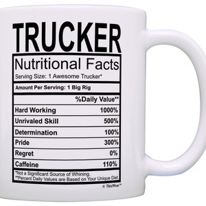 Truck Driver Gifts Trucker Nutritional Facts Label Big Rig Long Haul Gift Coffee Cup Tea Mug