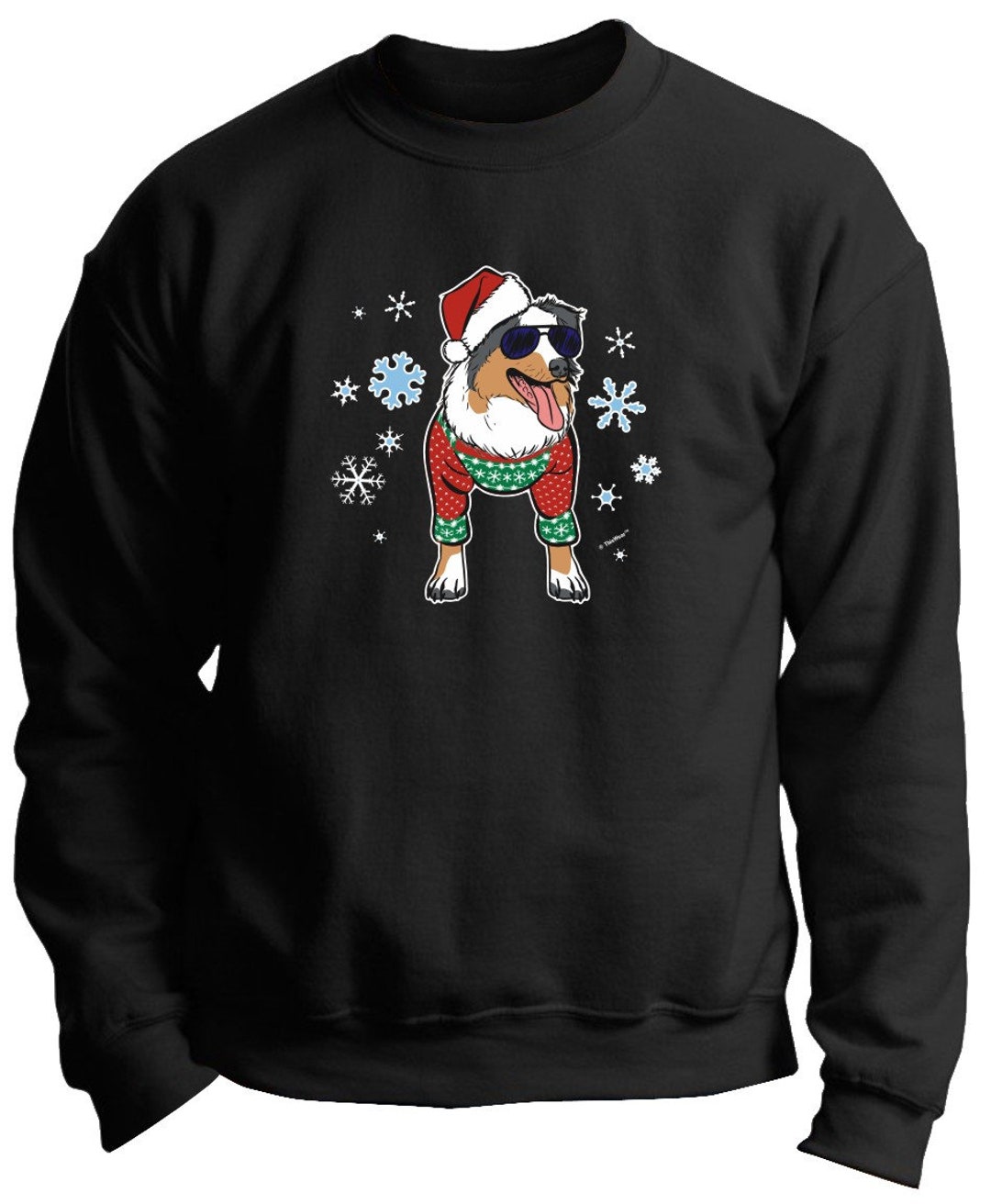 Funny Christmas Clothes Australian Shepherd in a Christmas Sweater and
