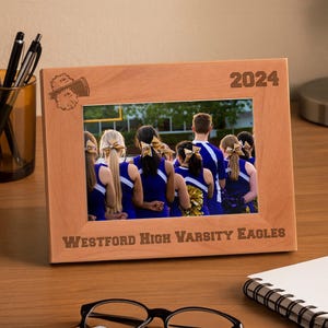 Personalized Sports Photo Frame: Cheer 2026 Cheer Team, 4x6/5x7/8x10 Laser Engraved Wood