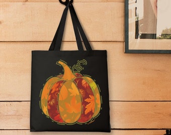 Halloween Tote Bag: Classic Watercolor Pumpkin, Cotton Canvas With Strap
