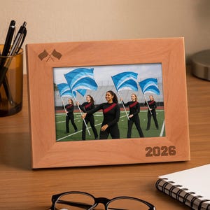 Sports Photo Frame: Color Guard Flag 2026 Flag Team, 4x6/5x7/8x10 Laser Engraved Wood
