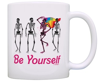 Be Yourself Mug, Be Yourself Pride Flag Skeleton, Skeleton Mug, Pride Mug, Skeleton Mug, Halloween Coffee Mug