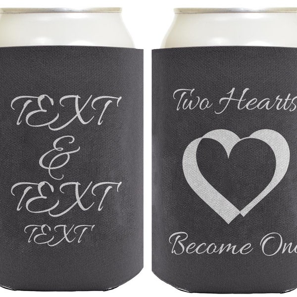 Wedding Party Favor Two Hearts Become One Names & Date Storm Grey Personalized Can Drink Thermocooler or Slim Seltzer Can Coolies