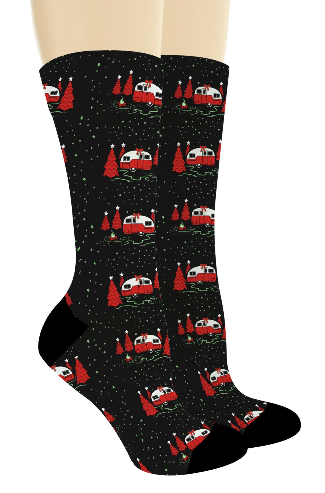 Discover Camping Christmas Presents RV Camper and Christmas Trees Holiday Socks