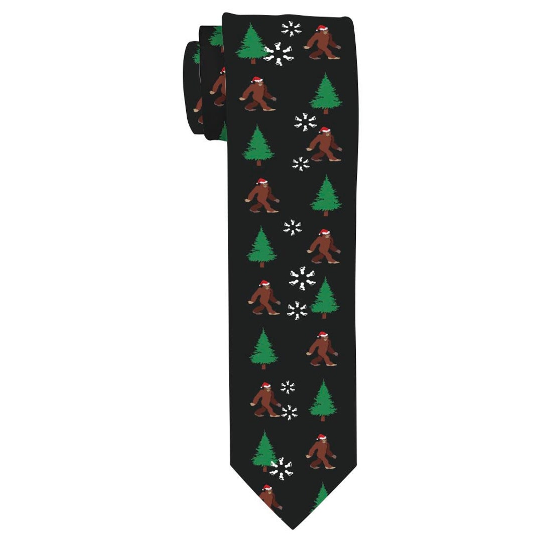 Funny Christmas Tie Bigfoot Winter Holiday Tie Christmas Gag Gifts