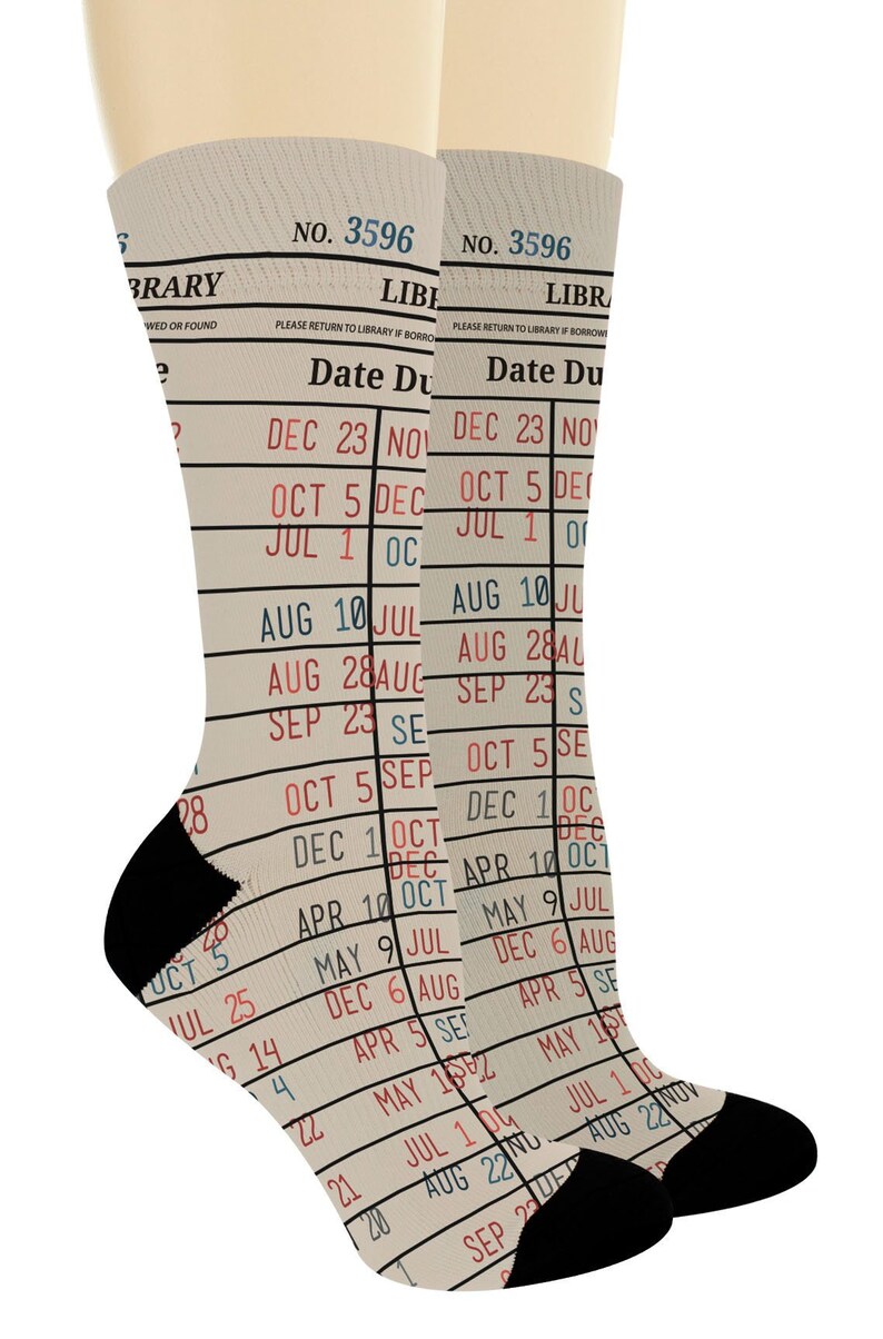 Library Card Socks, Bookworm Gifts Book Socks, Librarian Sock, Novelty Crew Socks, Funny Christmas Gift image 2