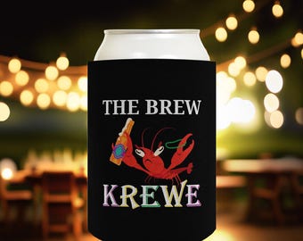Mardi Gras Drink Sleeve: Brew Krewe Crayfish, Polyfoam 12oz Standard or Slim Can