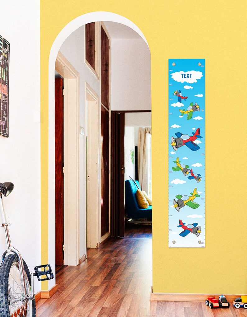 Personalized Growth Chart Cute Airplanes with Name Personalized Vinyl Growth Chart image 1