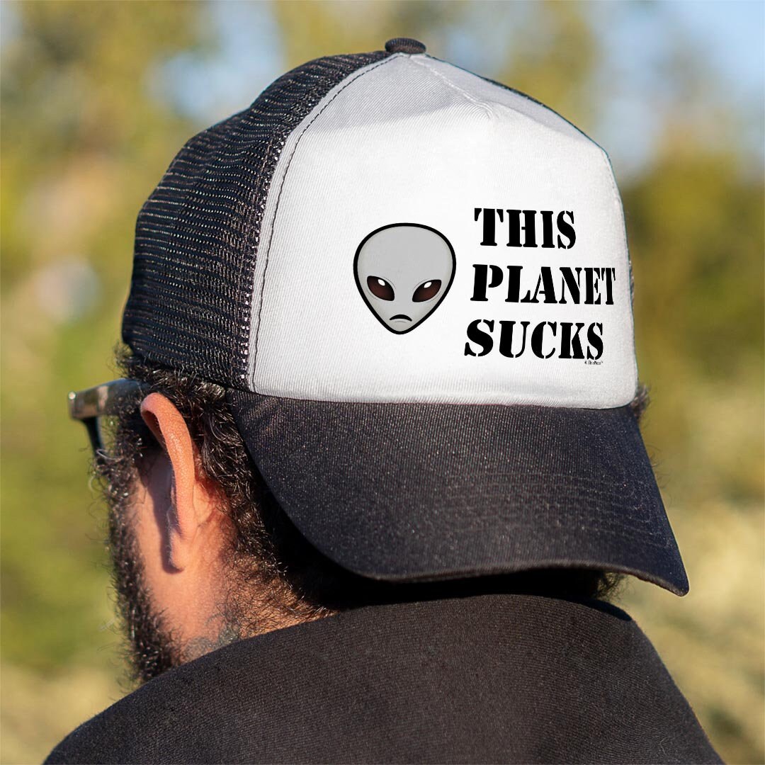 Halloween Trucker Hat: UFO Alien Theme This Planet Sucks, Adjustable ...
