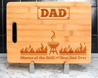 Dad Cutting Board: Dad Master of the Grill and Best Dad Ever, Rectangle/Paddle Laser Engraved Wood